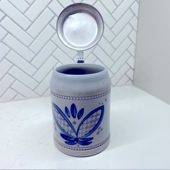 Vintage German Authentic Salt Glaze Handpainted Pottery Stein Mug Cobalt Blue - Picture 2 of 8